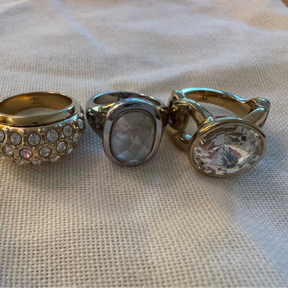 Gold and Silver Crystal Embellished Ring Trio